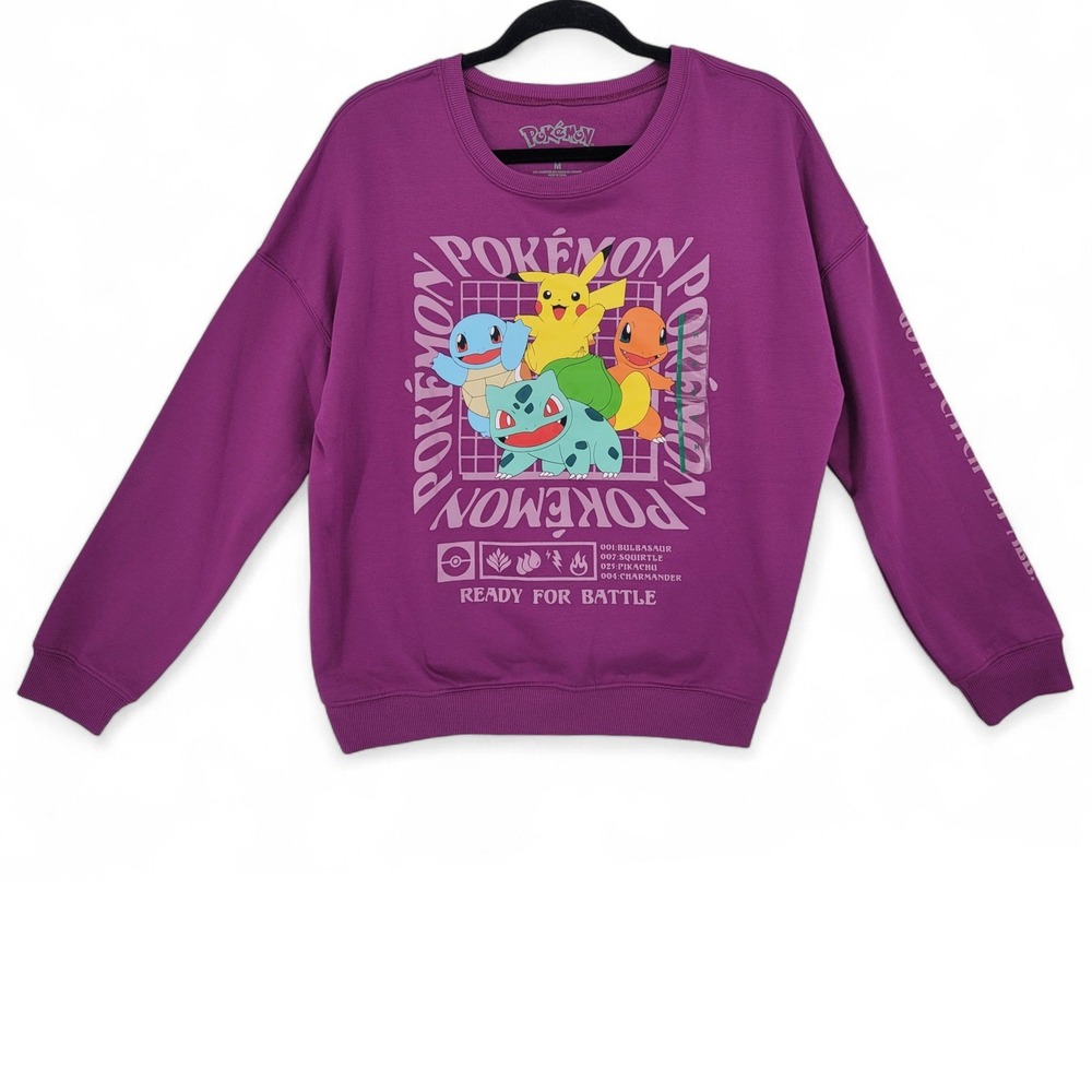 Pokemon Purple Sweatshirt M Pikachu Squirtle Bulbasaur‎ Charmander NWT Gamer